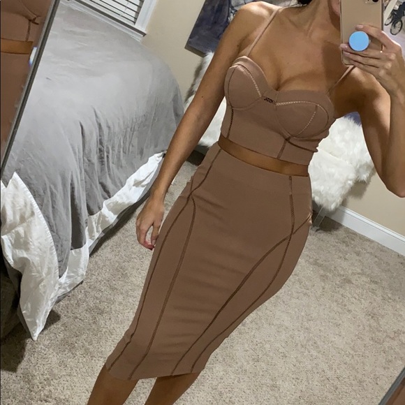 JLUXLABEL Other - JLUXLABEL tan corset and midi skirt set NWT